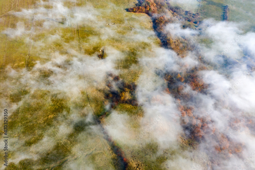 Wall mural drone photo of foggy sunrise over autumn hills