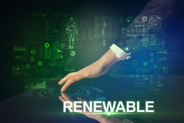 Businessman touching huge display concept