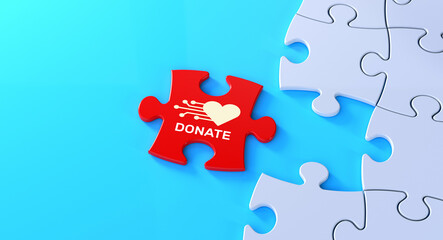 3d puzzle with missing piece and donate