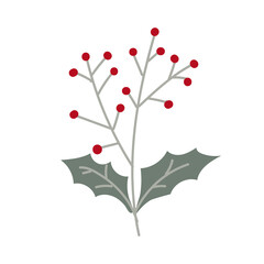 Simple plant decoration in doodle style. Simple decor for a festive Christmas and New Years. Vector illustration isolated on white background.