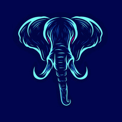 Elephant art logo vector. Animal neon design with dark background. Abstract graphic illustration.