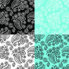 4 Seamless patterns with hand drawn curls. Perfect for apparel, fabric, textile, wrapping paper,decoration, card, scrapbooking. Vector illustration.