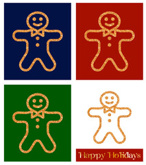 Christmas decor with golden glitter texture. Gingerbread - greeting card template and vector design element