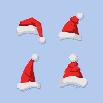 Santa red christmas hat vector illustration. Xmass holidays clothes isolated on light blue background