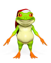 santa frog cartoon is doing an a pose