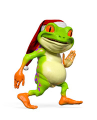 santa frog cartoon is doing a robot dance