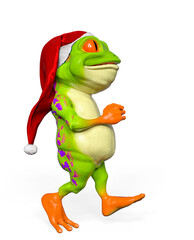 santa frog cartoon is happy and running for chirstmas