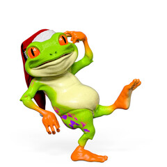 santa frog cartoon is happy and walking for chirstmas