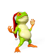 santa frog cartoon is looking up