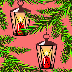 Vector - Christmas lantern seamless pattern.