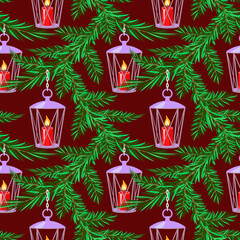 Vector - Christmas lantern seamless pattern.
