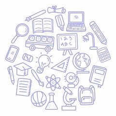 School clipart. Vector doodle school icons and symbols. Hand drawn stadying education objects