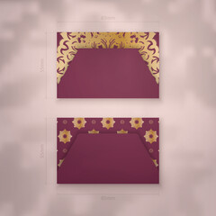 Presentable burgundy business card with vintage gold ornament for your contacts.