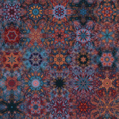 Very beautiful kaleidoscope and mandala shapes in various colors, all of the shapes are matched together 