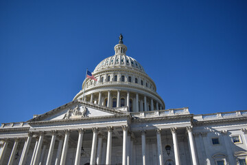 Washington, DC, USA - November 1, 2021: Looking Up at the U.S. Capitol Building from the Stairs on...