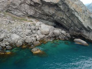 Sea and hills nature view from the copter