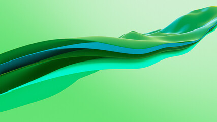 Abstract green layered waves. Smooth organic design wallpaper