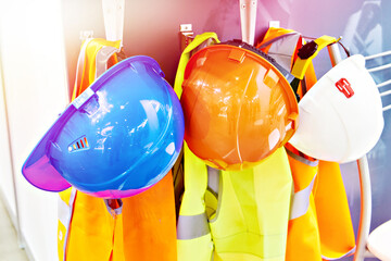 Protective construction workers helmets and vests