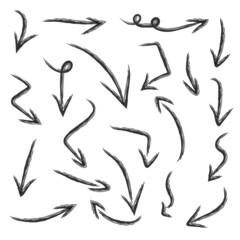 black and white arrows set hand made with brush on background