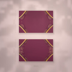 Presentable business card in burgundy color with mandala gold ornament for your brand.