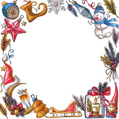 Christmas and New Year frame on white background