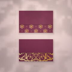 Template Business business card burgundy with mandala gold ornament for your personality.