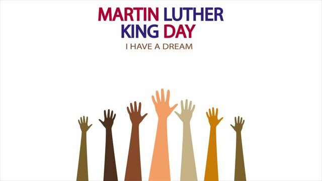 Martin Luther King day banner with hands, art video illustration.