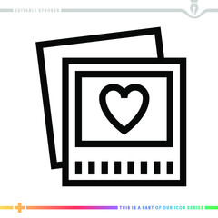 The editable line icon of wedding album can be used as a customizable black stroke vector illustration.