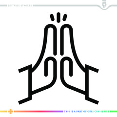 The editable line icon of pray the god can be used as a customizable black stroke vector illustration.