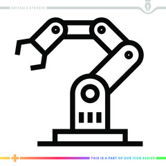 The editable line icon of automation robotics can be used as a customizable black stroke vector illustration.