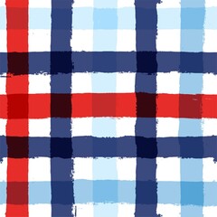 Plaid check patten. Seamless vector tartan texture print. dark navy, blue, red and white watercolor stripes, checkered male graphic background.