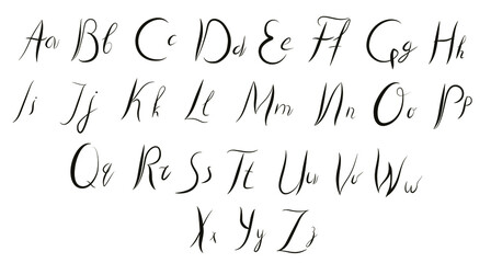 English script font. Uppercase and lowercase letters.
