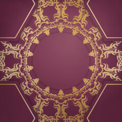 Template Congratulatory Brochure in burgundy color with Indian gold ornaments for your congratulations.