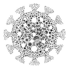 Vector infection virus icon composition of contagious microbes. Virus collage is created of infectious elements, parasites, microbes, spores, contagious agents, and based on virus icon.