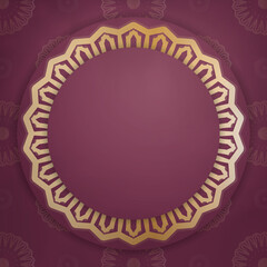 Template Congratulatory Brochure in burgundy color with vintage gold pattern for your design.