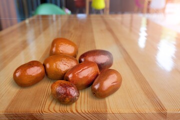 Nasty healthy snacks on the wooden desk