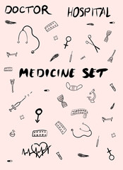 Health care and medicine doodle background. Vector illustration
