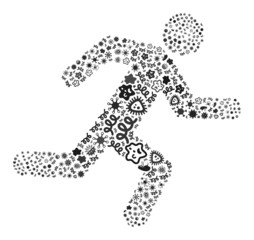Naklejka premium Vector infection running man icon mosaic of contagious microbes. Running man mosaic is constructed of infection items, parasites, microbes, spores, contagious agents, and based on running man icon.