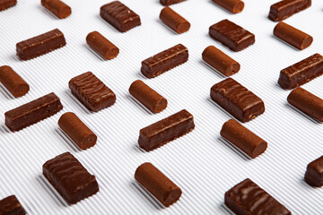 Assortment of delicious chocolate candies background. Chocolate candy isolated 