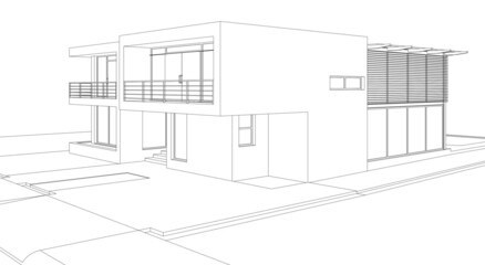 Modern villa architectural project 3d drawing