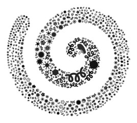 Vector infectious spiral icon collage of pandemic microbes. Spiral mosaic is designed with infectious elements, parasites, microbes, spores, contagious agents, and based on spiral icon.