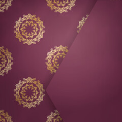 Template Postcard in burgundy color with an abstract gold ornament for your congratulations.