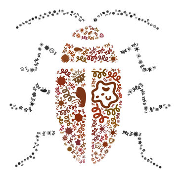 Vector virus cockroach icon collage of contagious microbes. Cockroach mosaic is formed with virus elements, parasites, microbes, spores, contagious agents, and based on cockroach icon.