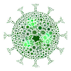 Vector virus covid-19 flu virus icon composition of contagious microbes. Covid-19 flu virus collage is designed from virus elements, parasites, microbes, spores, contagious agents,
