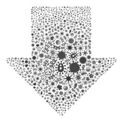 Vector infectious arrow down icon mosaic of contagious cells. Arrow down mosaic is created of infection elements, parasites, microbes, spores, contagious agents, and based on arrow down icon.