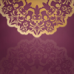 The postcard is burgundy in color with a luxurious gold ornament, prepared for printing.