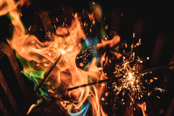 Sparkler and fire colored with magic powder