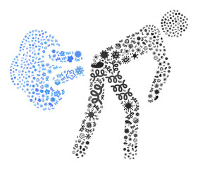Vector infection fart gases icon mosaic of contagious cells. Fart gases mosaic is designed of virus elements, parasites, microbes, spores, contagious agents, and based on fart gases icon.