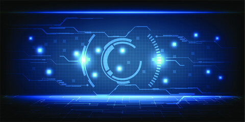 Vector illustrations of Digital hi-tech platform horizon stage layout for showcase.Futuristic design concepts.