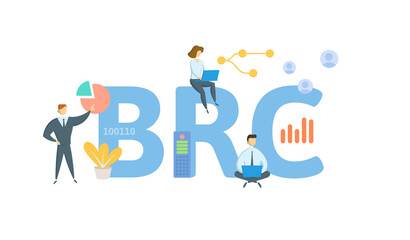 BRC, Business Reply Card. Concept with keyword, people and icons. Flat vector illustration. Isolated on white.